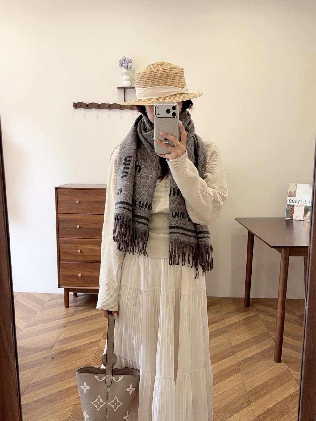 Miu Miu Style All-Over Logo Fringe Scarf